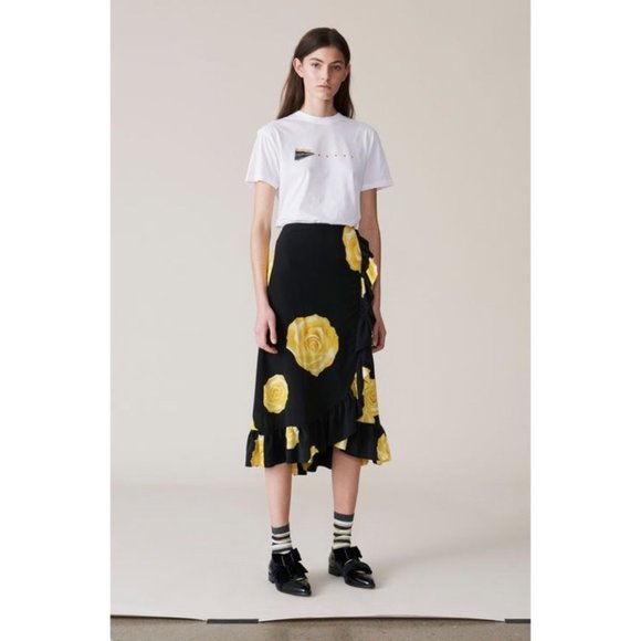 Ganni Black and Yellow Floral Midi Skirt - Picture 4 of 11